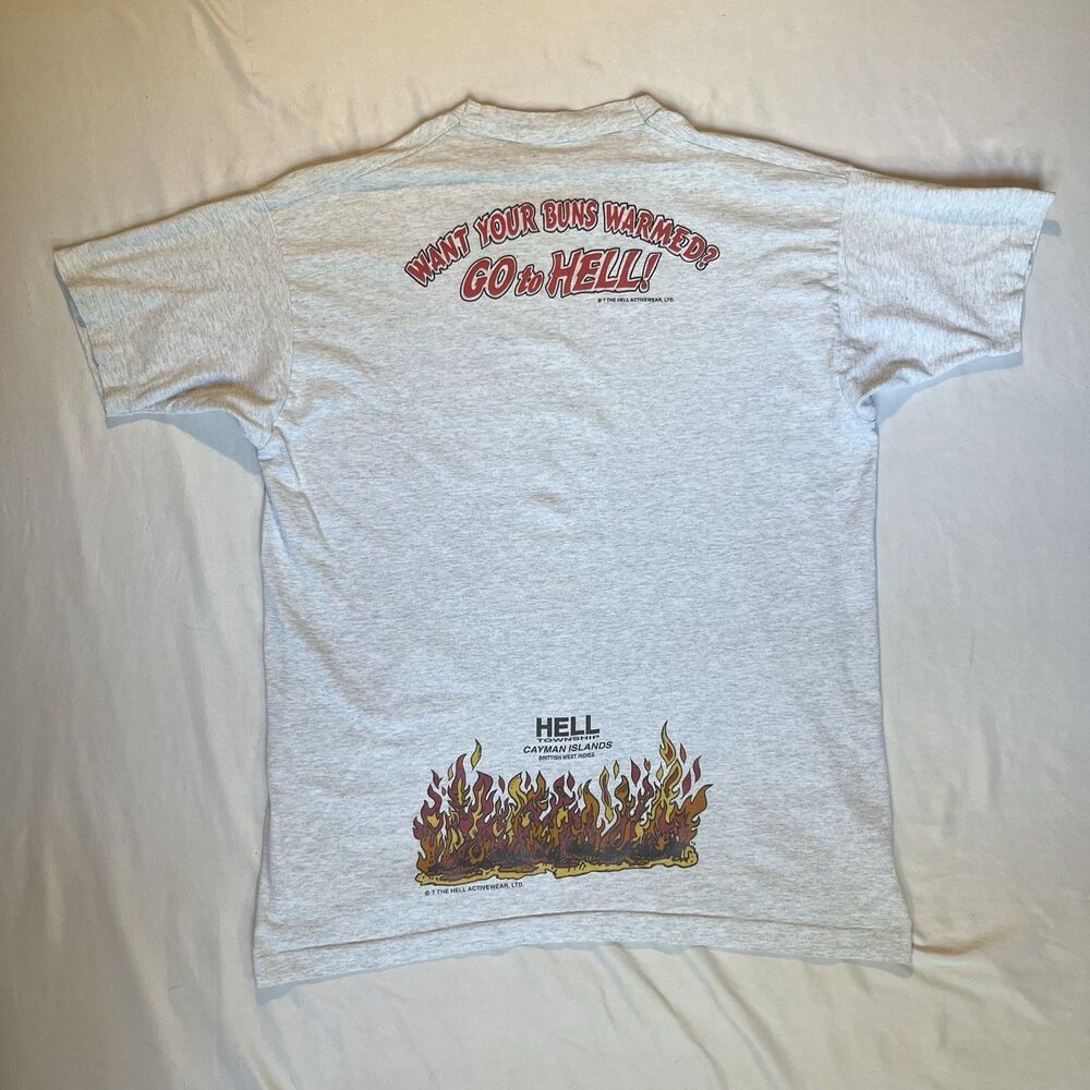 Vintage Hellacious Sportswear Shirt 2XL XXL Gray Hell Flames Single Stitch 90s
